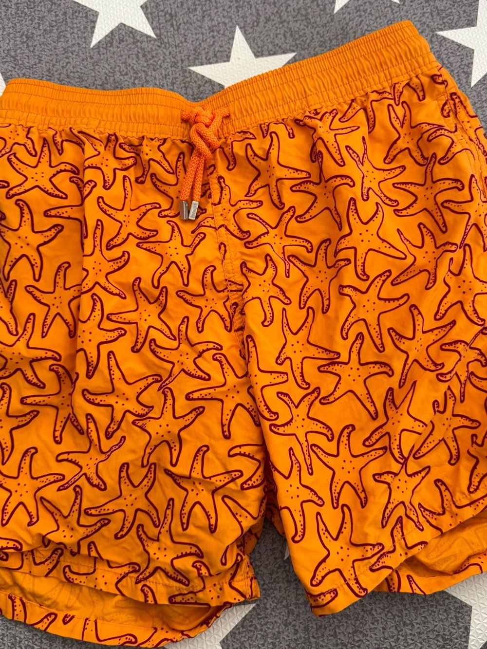 Men's Orange Starfish Print Swim Trunks